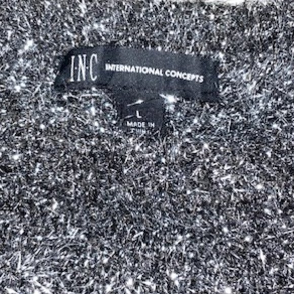 NWT INC International Silver Sparkle Knit Sweater L - Picture 3 of 5